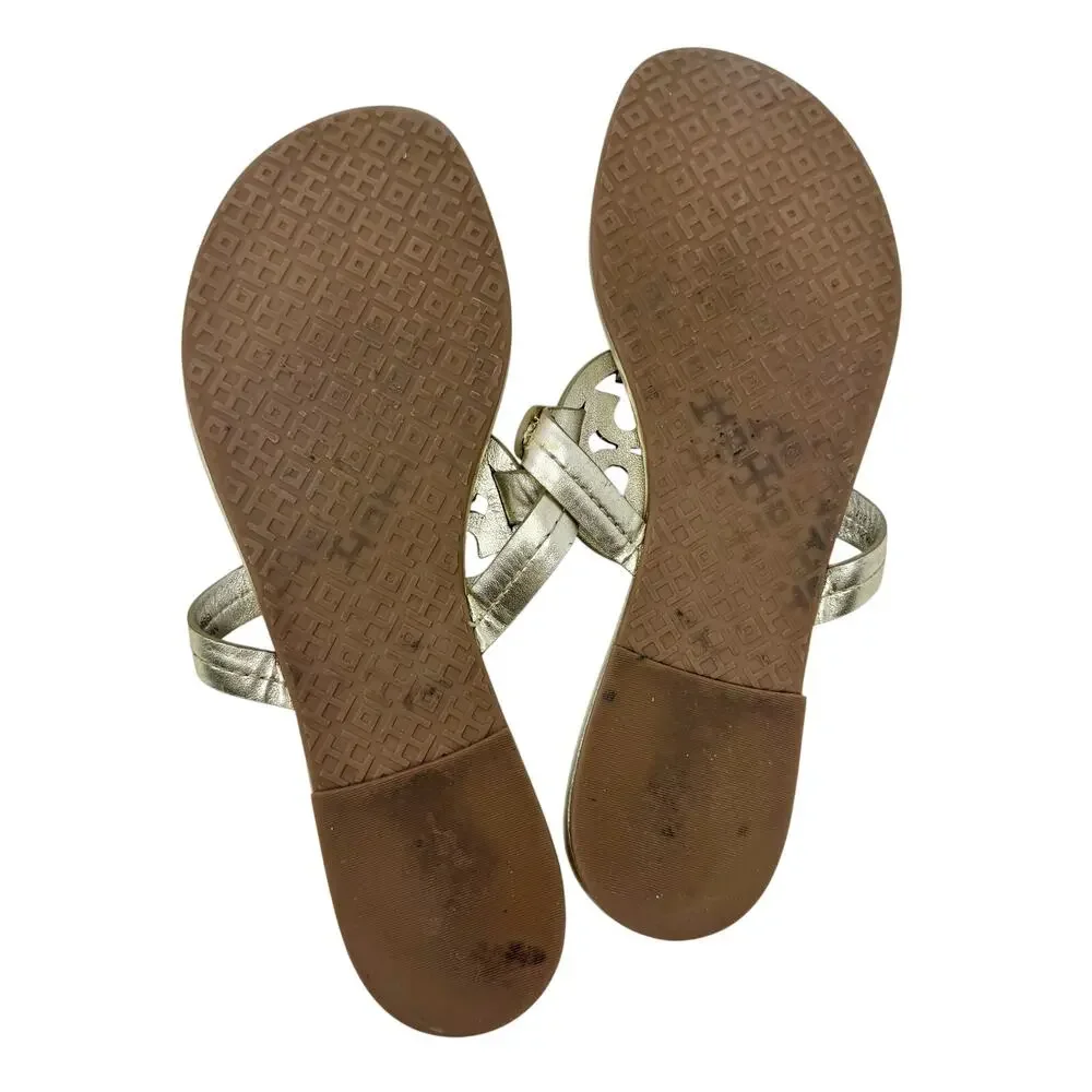 Tory Burch Miller Crystal Embellished Sandal Platinum Metallic Size 8